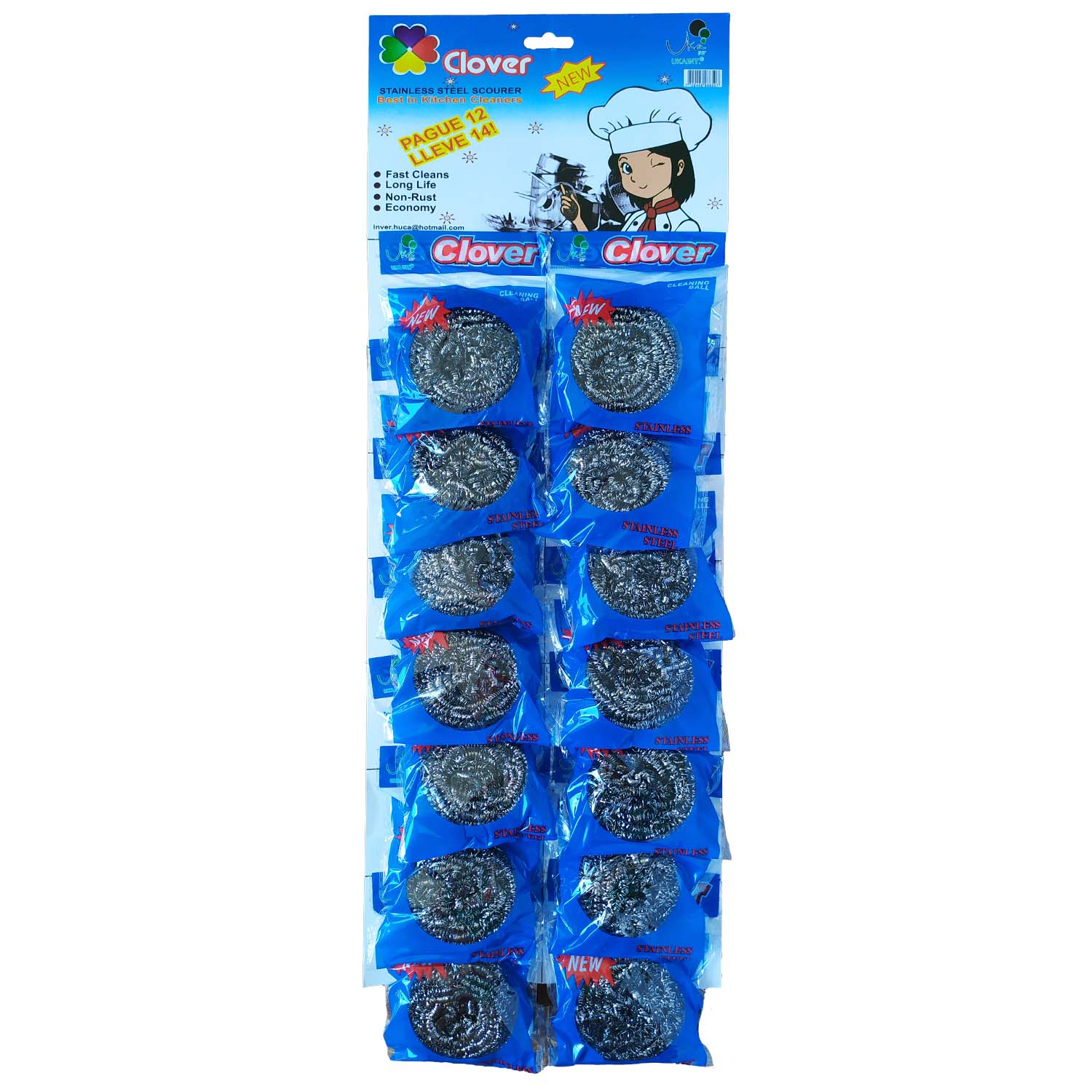 Esponjilla de acero inoxidable clover x 14 und