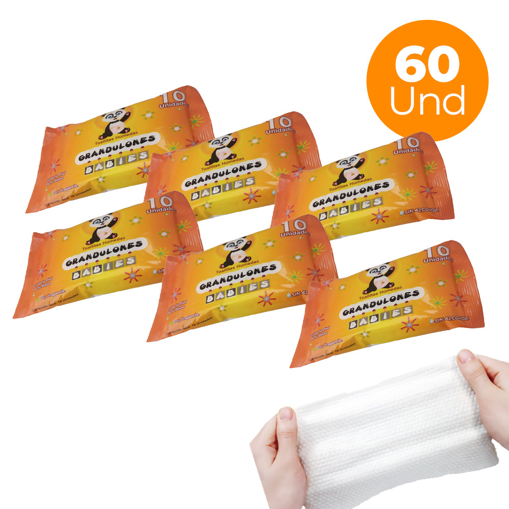 Pañitos Húmedos Grandulones Paquete 10 Unidades, Pack X 6