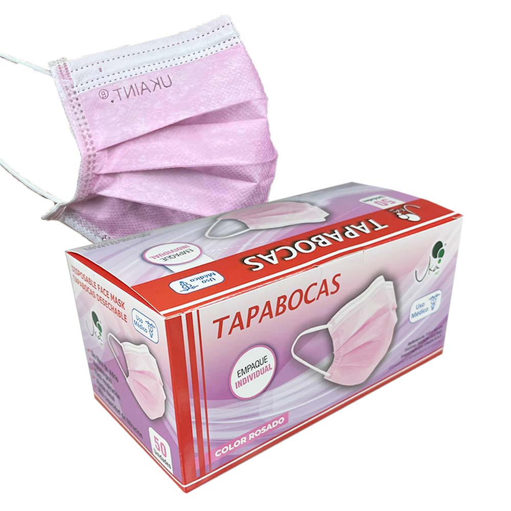 Tapabocas x50 Und Invima 3 Capas Rosado
