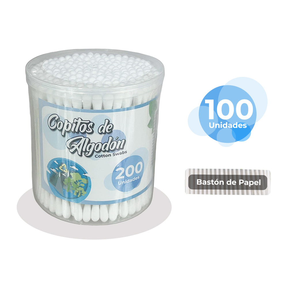 Copitos de Algodón Baston de papel  x200 u Ukaint Empaque Rigido