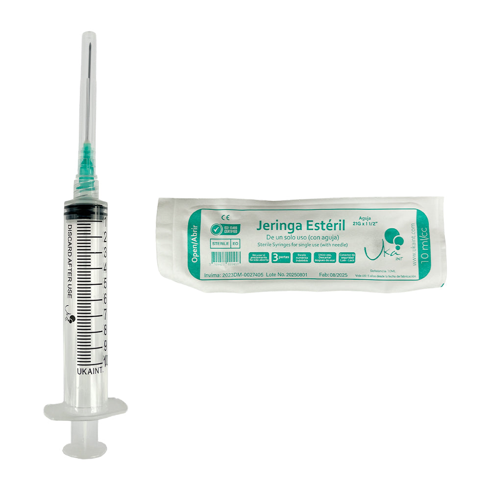 Jeringa Esteril 10 ml x 100u aguja 21gx1 1/2 Ukaint