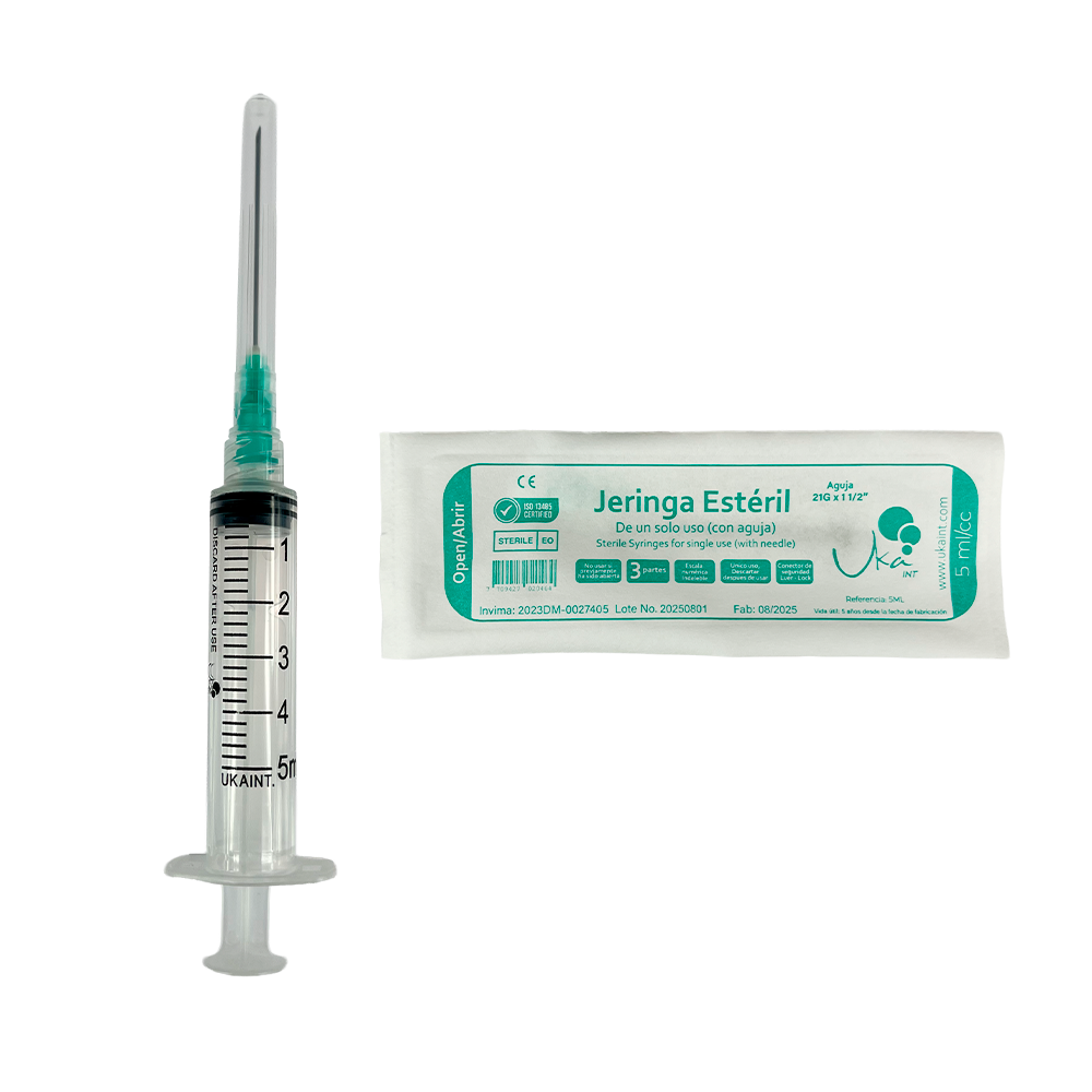 Jeringa Esteril 5 ml x 100u aguja 21gx1 1/2 Ukaint