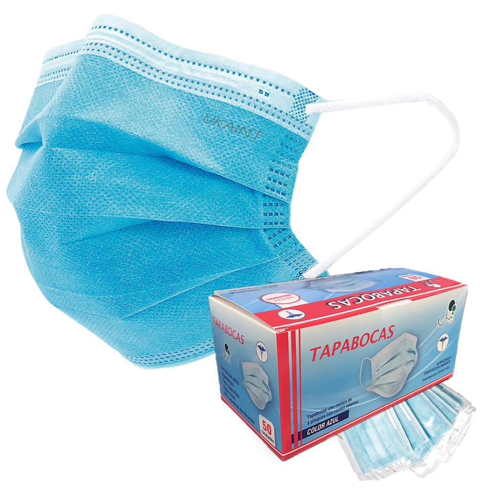 Tapabocas azul con empaque individual x 50 und
