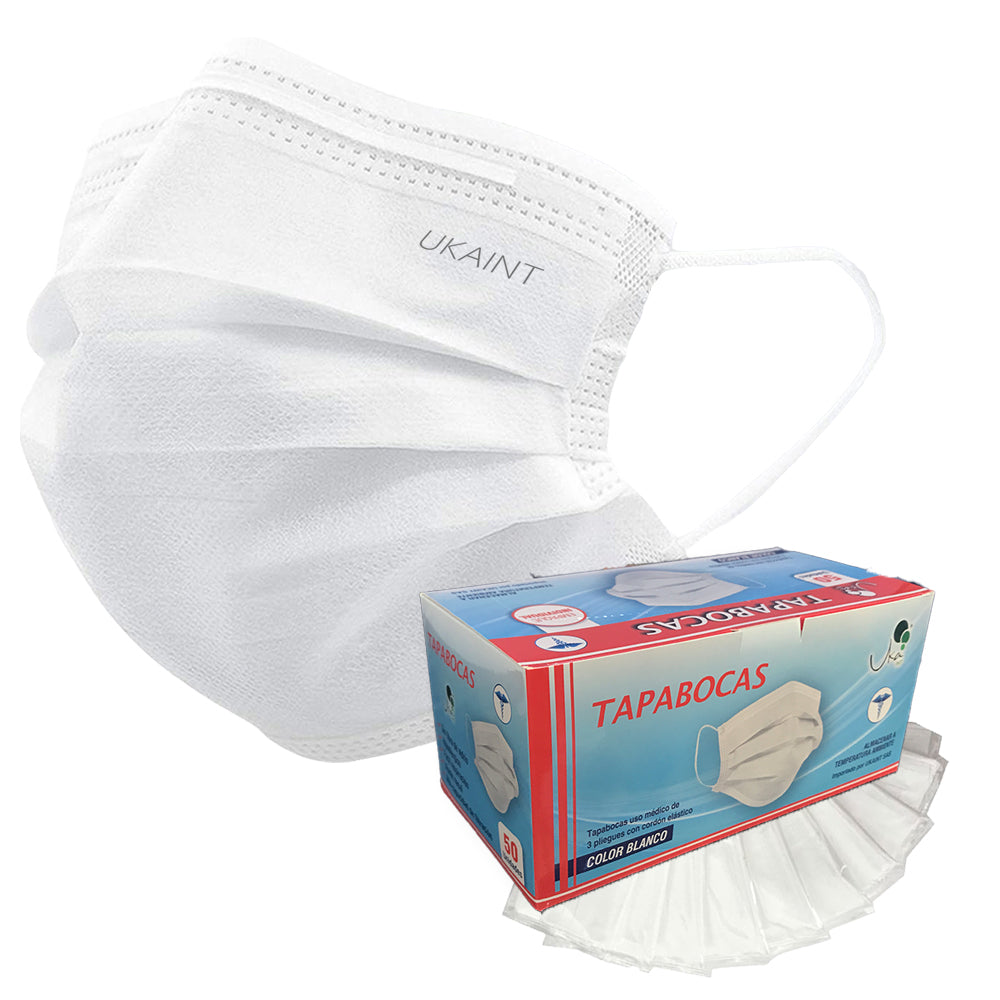 Tapabocas blanco con empaque individual x 50 und